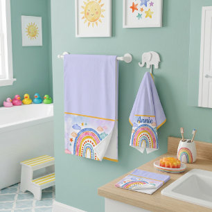 Niedlicher pastellfarbener Regenbogen personalisie Badhandtuch Set
