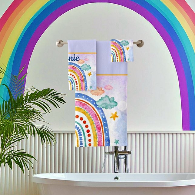 Niedlicher pastellfarbener Regenbogen personalisie Badhandtuch Set (Von Creator hochgeladen)