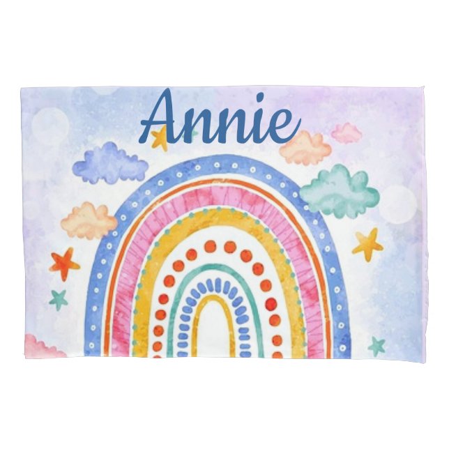 Niedlicher pastellfarbener Regenbogen personalisie Kissenbezug (Vorderseite)