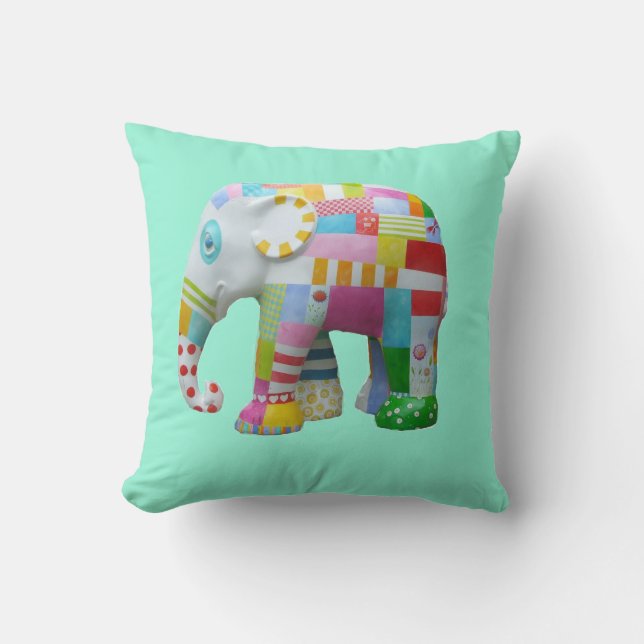 Niedlicher Patchwork-Elefant Retro-whimsical Kissen (Vorderseite)