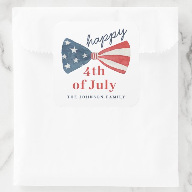 Niedlicher Patriotic American Bow Happy 4. Juli Quadratischer Aufkleber (Tasche)