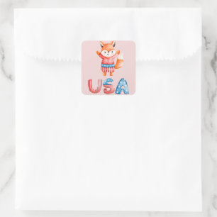 Niedlicher Patriotic Fox Quadratischer Aufkleber