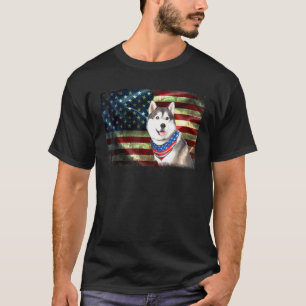 Niedlicher Patriotic Husky American Flag Hunde Män T-Shirt
