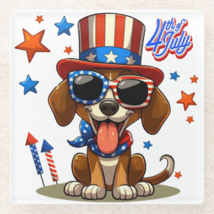 Niedlicher, patriotischer 4. Juli Hund/Welpe Glasuntersetzer