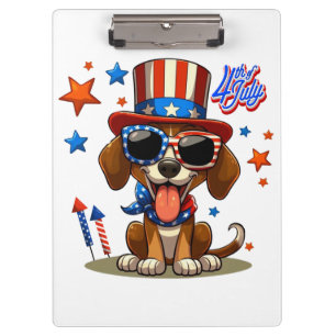 Niedlicher, patriotischer 4. Juli Hund/Welpe Klemmbrett