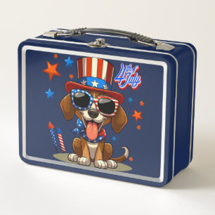 Niedlicher, patriotischer 4. Juli Hund/Welpe Metall Brotdose