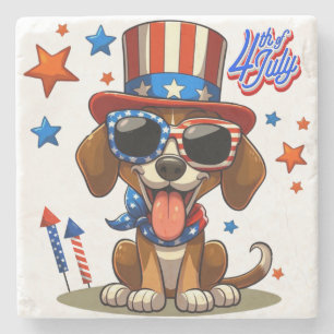 Niedlicher, patriotischer 4. Juli Hund/Welpe Steinuntersetzer