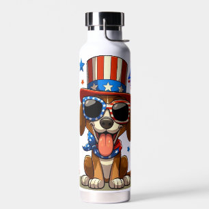 Niedlicher, patriotischer 4. Juli Hund/Welpe Trinkflasche