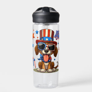 Niedlicher, patriotischer 4. Juli Hund/Welpe Trinkflasche