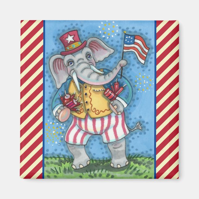 NIEDLICHER PATRIOTISCHER ELEFANG WAVING AMERIKANIS MAGNET (Vorne)