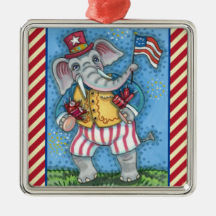 NIEDLICHER PATRIOTISCHER ELEFANG WAVING AMERIKANIS ORNAMENT AUS METALL