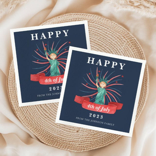 Niedlicher Patriotischer Rot Weiß und Blau 4. Juli Serviette (Cute Statue Of Liberty Blue Happy 4th Of July Napkins)