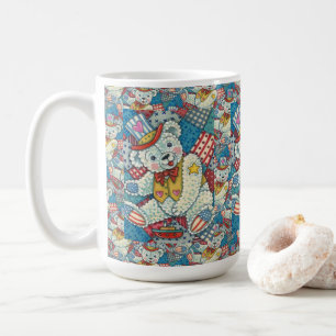 NIEDLICHER PATRIOTISCHER TEDDY BAR, BOOT & PATCHWO KAFFEETASSE