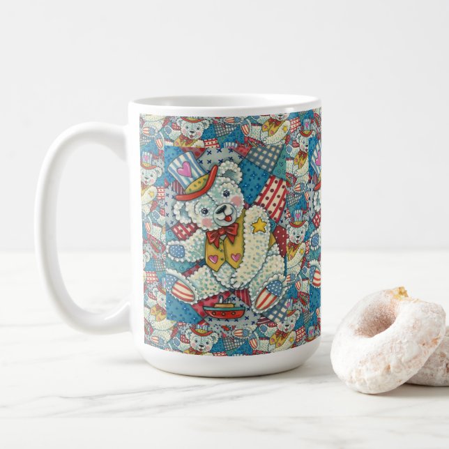 NIEDLICHER PATRIOTISCHER TEDDY BAR, BOOT & PATCHWO KAFFEETASSE (Mit Donut)