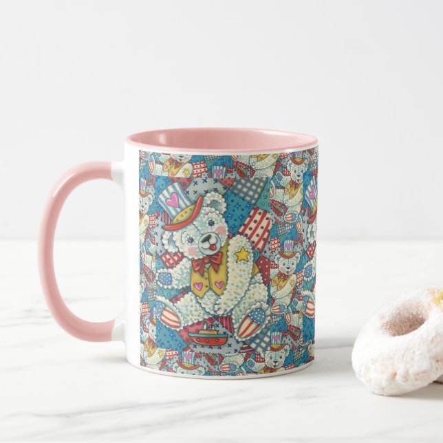 NIEDLICHER PATRIOTISCHER TEDDY BAR, BOOT & PATCHWO TASSE (Mit Donut)
