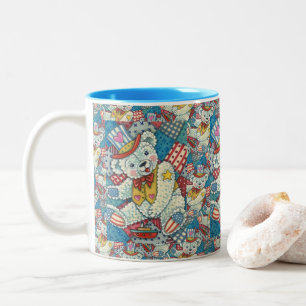 NIEDLICHER PATRIOTISCHER TEDDY BAR, BOOT & PATCHWO ZWEIFARBIGE TASSE