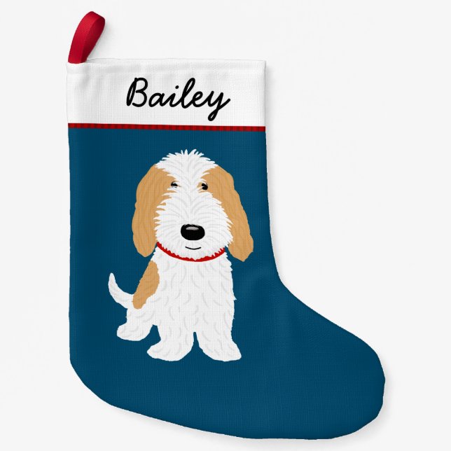 Niedlicher PBGV-Vater und weißer Cartoon-Hund Kleiner Weihnachtsstrumpf (Vorderseite)