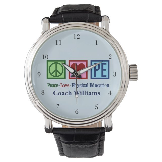 Niedlicher PE-Lehrer Friedens-Liebe Physische Bild Armbanduhr (Vorderseite)