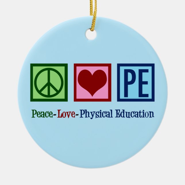 Niedlicher PE-Lehrer Friedens-Liebe Physische Bild Keramik Ornament (Vorne)