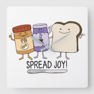 Niedlicher Peanut Butter & Jelly & Brot Spread Joy Quadratische Wanduhr