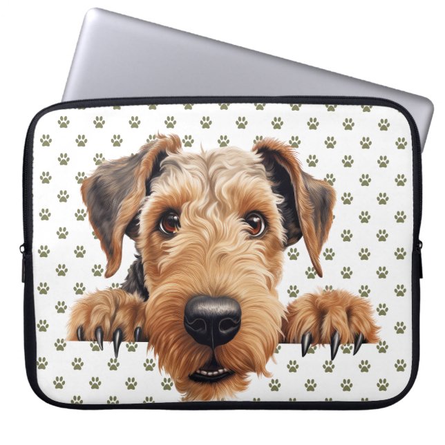 NIEDLICHER PEEKING BROWING AIREDALE TERRIER DOG LAPTOPSCHUTZHÜLLE (Vorderseite)