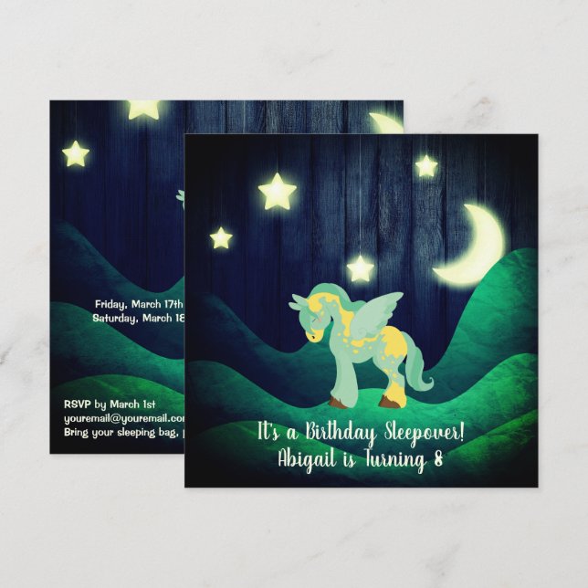 Niedlicher Pegasus, Mond, Stars Sleepover Pferd Ge Einladung (Vorne/Hinten)