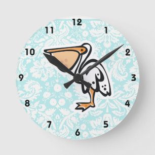 Niedlicher Pelikan; Aquamarin Runde Wanduhr