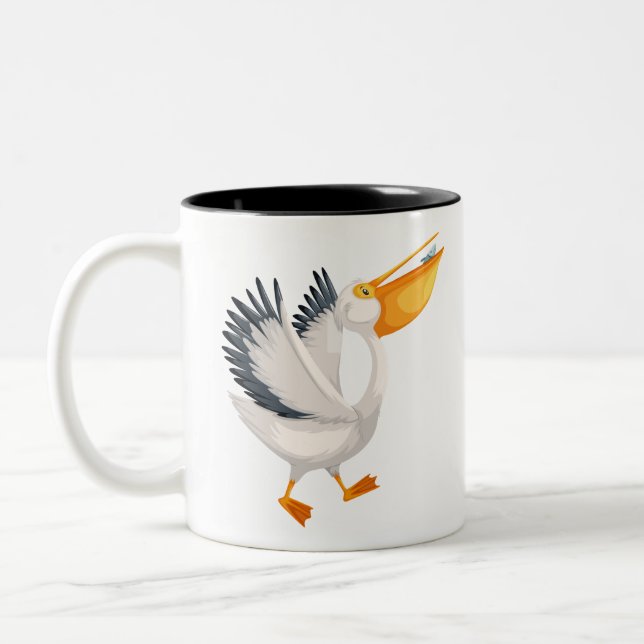 Niedlicher pelikanischer Cartoon Zweifarbige Tasse (Links)