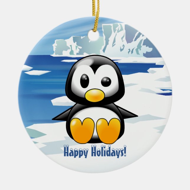 Niedlicher Penguin auf Eis Keramik Ornament (Vorne)