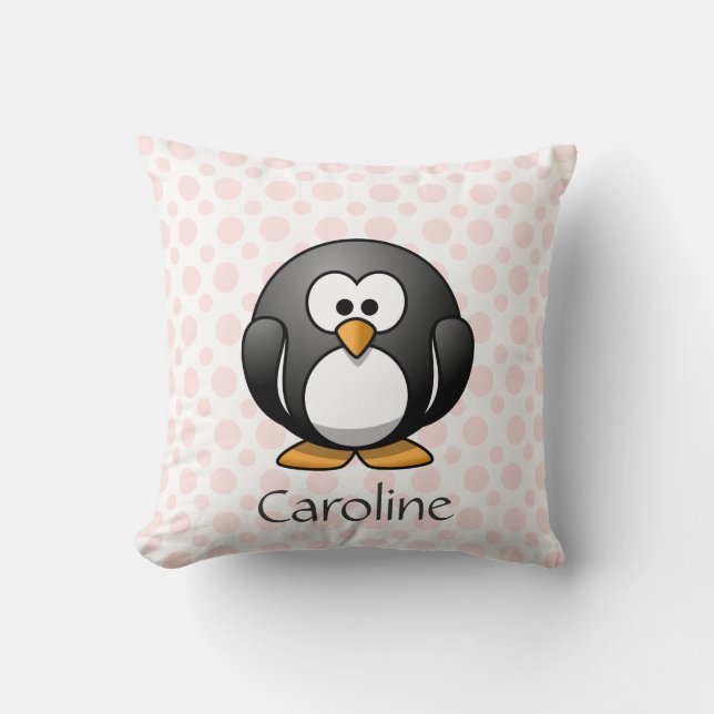 Niedlicher Penguin auf rosa Polka-Punkten, Kissen (Vorderseite)