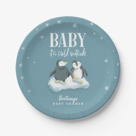 Niedlicher Penguin Baby Es ist kalt Außendusche Pappteller