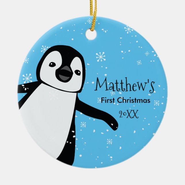 Niedlicher Penguin.Baby's First Christmas Individu Keramik Ornament (Vorne)