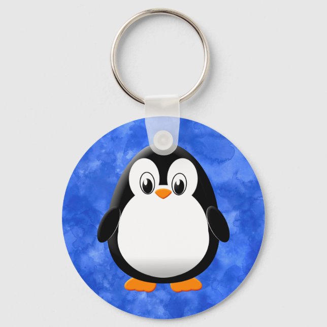 Niedlicher Penguin Cartoon Blue Watercolor Schlüsselanhänger (Vorderseite)
