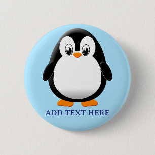 Niedlicher Penguin Cartoon Custom Blue Button