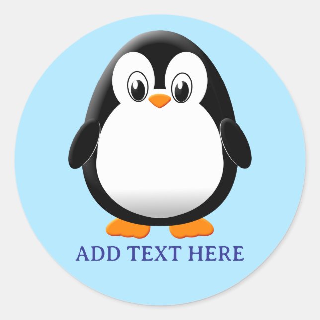 Niedlicher Penguin Cartoon Custom Blue Runder Aufkleber (Vorderseite)