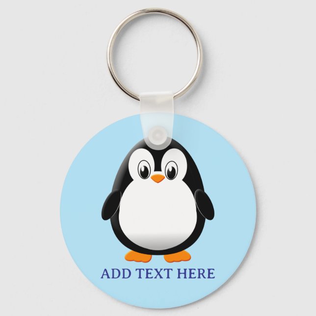 Niedlicher Penguin Cartoon Custom Blue Schlüsselanhänger (Rückseite)