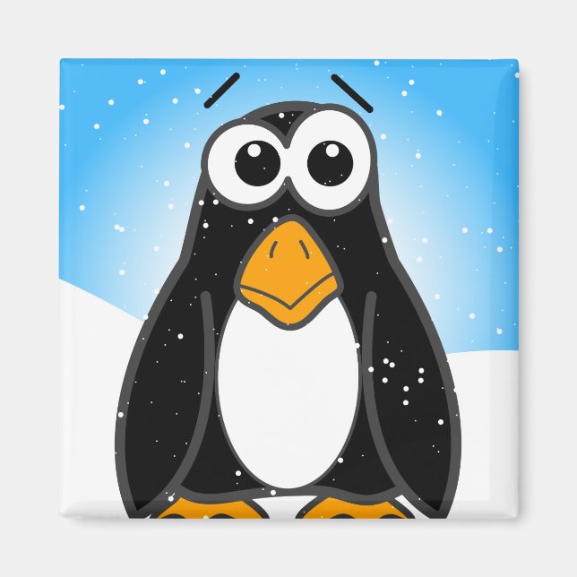 Niedlicher Penguin Cartoon Illustriert Blue Magnet (Vorne)