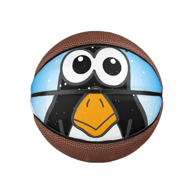 Niedlicher Penguin Cartoon Illustriert Blue Mini Basketball (Vorderseite)