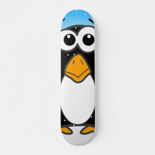 Niedlicher Penguin Cartoon Illustriert Blue Skateboard