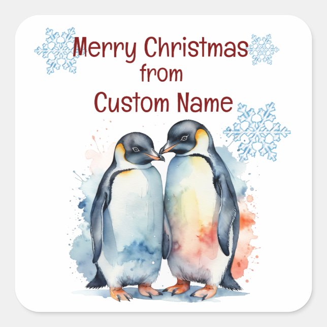 Niedlicher Penguin Couple Animal Customizing Quadratischer Aufkleber (Vorderseite)