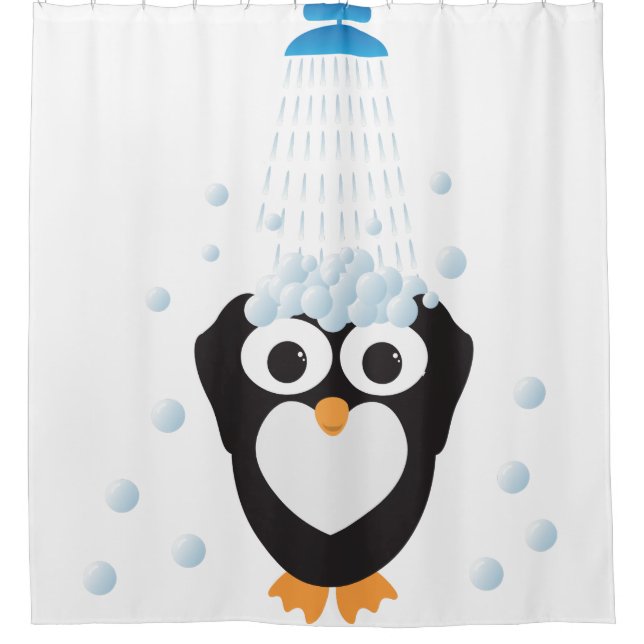 Niedlicher Penguin, der eine Dusche nimmt Duschvorhang (Vorderseite)
