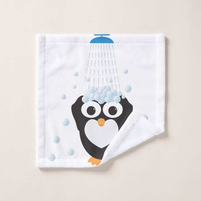 Niedlicher Penguin, der eine Dusche nimmt Waschlappen (Waschlappen)