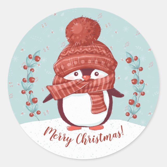 Niedlicher Penguin Frohe Weihnachten Runder Aufkleber (Vorderseite)