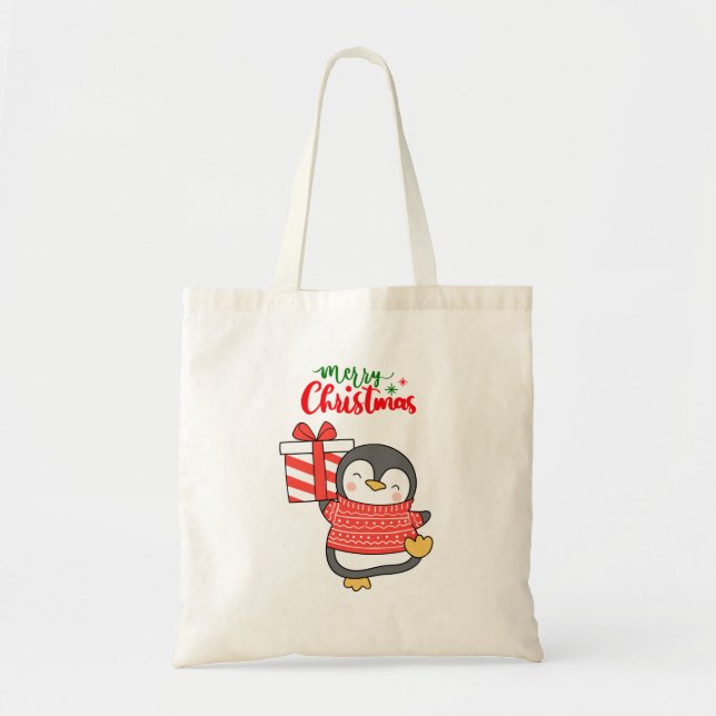 Niedlicher Penguin Frohe Weihnachten Tragetasche (Vorne)