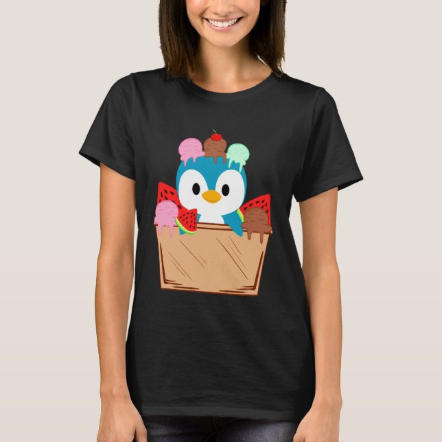 Niedlicher Penguin Ice Creme Liebe Zookeeper Tier  T-Shirt (Vorderseite)