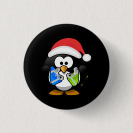 Niedlicher Penguin mit Weihnachtsmannmütze-und Button