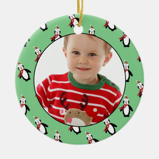Niedlicher Penguin-Muster-Foto-Rahmen Keramik Ornament (Vorne)