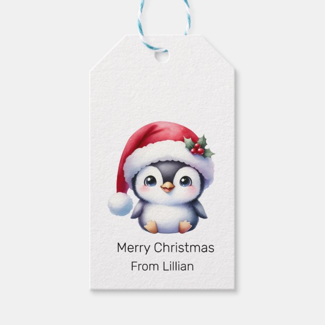 Niedlicher Penguin Personalisierter Weihnachtsgesc Geschenkanhänger (Vorderseite)