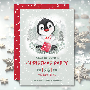 Niedlicher Penguin Snow Ice Roter Weihnachtsaufent Einladung