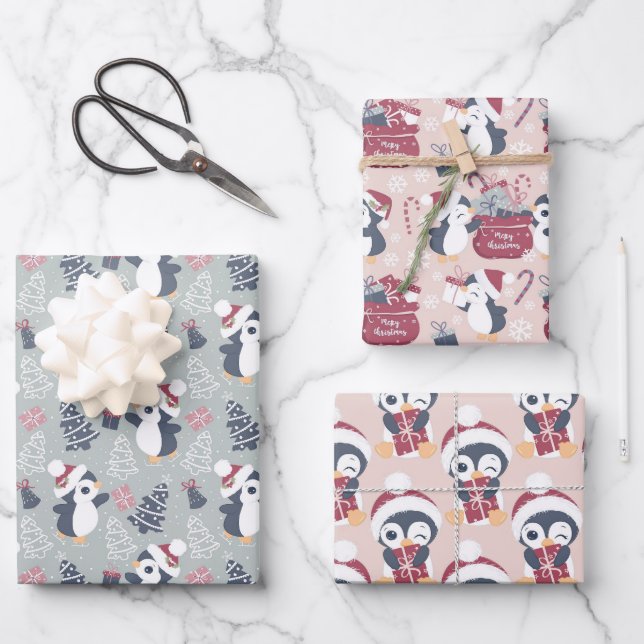 Niedlicher Penguin Weihnachten Geschenkpapier Set (Vorderseite)